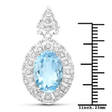 4.48 Carat Genuine Aquamarine and White Diamond 14K White Gold Pendant