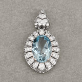 4.48 Carat Genuine Aquamarine and White Diamond 14K White Gold Pendant