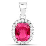 2.14 Carat Genuine Rubellite and White Diamond 14K White Gold Pendant