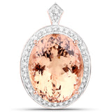 18.18 Carat Genuine Morganite and White Diamond 14K Rose Gold Pendant