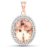 17.02 Carat Genuine Morganite and White Diamond 14K Rose Gold Pendant