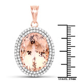 17.02 Carat Genuine Morganite and White Diamond 14K Rose Gold Pendant