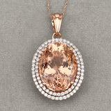 17.02 Carat Genuine Morganite and White Diamond 14K Rose Gold Pendant