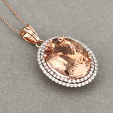 17.02 Carat Genuine Morganite and White Diamond 14K Rose Gold Pendant