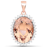 20.03 Carat Genuine Morganite and White Diamond 14K Rose Gold Pendant