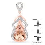 12.81 Carat Genuine Morganite and White Diamond 14K Rose Gold Pendant