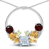 2.07 Carat Genuine Multi Stone .925 Sterling Silver Pendant