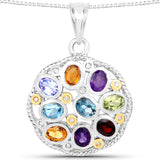 1.60 Carat Genuine Multi Stones .925 Sterling Silver Pendant