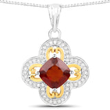 1.63 Carat Genuine Hessonite and White Diamond 18K Yellow Gold with .925 Sterling Silver Pendant