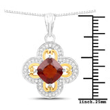 1.63 Carat Genuine Hessonite and White Diamond 18K Yellow Gold with .925 Sterling Silver Pendant