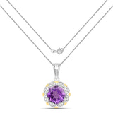 1.87 Carat Genuine Amethyst and White Diamond 14K Yellow Gold with .925 Sterling Silver Pendant