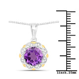 1.87 Carat Genuine Amethyst and White Diamond 14K Yellow Gold with .925 Sterling Silver Pendant