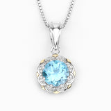 2.32 Carat Genuine Swiss Blue Topaz & White Diamond 14K Yellow Gold with .925 Silver Pendant