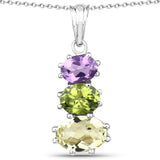 6.00 Carat Genuine Lemon Topaz, Peridot and Amethyst .925 Sterling Silver Pendant