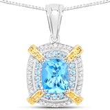 2.62 Carat Genuine Swiss Blue Topaz and White Diamond .925 Sterling Silver Pendant