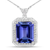 5.23 Carat Genuine Tanzanite and White Diamond 14K White Gold Pendant