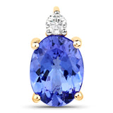 3.25 Carat Genuine Tanzanite and White Diamond 14K Yellow Gold Pendant