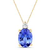 3.25 Carat Genuine Tanzanite and White Diamond 14K Yellow Gold Pendant