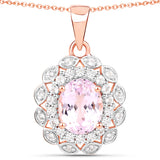 4.26 Carat Genuine Kunzite and White Topaz .925 Sterling Silver Pendant