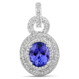 6.08 Carat Genuine Tanzanite and White Diamond 14K White Gold Pendant