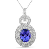 6.08 Carat Genuine Tanzanite and White Diamond 14K White Gold Pendant