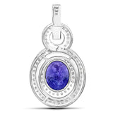 6.08 Carat Genuine Tanzanite and White Diamond 14K White Gold Pendant