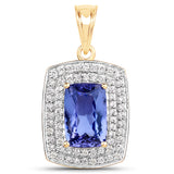 4.88 Carat Genuine Tanzanite and White Diamond 14K Yellow Gold Pendant