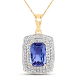 4.88 Carat Genuine Tanzanite and White Diamond 14K Yellow Gold Pendant