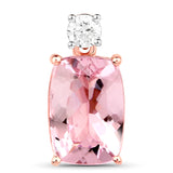 2.08 Carat Genuine Morganite and White Diamond 14K Rose Gold Pendant