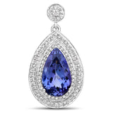 6.97 Carat Genuine Tanzanite and White Diamond 14K White Gold Pendant