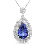 6.97 Carat Genuine Tanzanite and White Diamond 14K White Gold Pendant