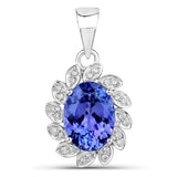 4.04 Carat Genuine Tanzanite and White Diamond 14K White Gold Pendant