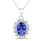 4.04 Carat Genuine Tanzanite and White Diamond 14K White Gold Pendant