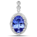 3.45 Carat Genuine Tanzanite and White Diamond 14K White Gold Pendant