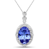 3.45 Carat Genuine Tanzanite and White Diamond 14K White Gold Pendant