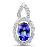 3.85 ct. Genuine Tanzanite and White Diamond 14K White Gold Pendant