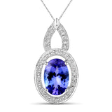 3.85 ct. Genuine Tanzanite and White Diamond 14K White Gold Pendant