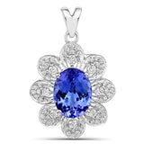 4.35 Carat Genuine Tanzanite and White Diamond 14K White Gold Pendant