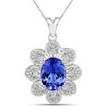 4.35 Carat Genuine Tanzanite and White Diamond 14K White Gold Pendant