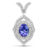 4.55 Carat Genuine Tanzanite and White Diamond 14K White Gold Pendant