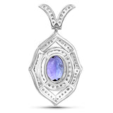 4.55 Carat Genuine Tanzanite and White Diamond 14K White Gold Pendant