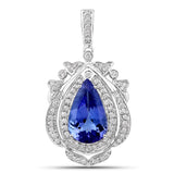 4.49 Carat Genuine Tanzanite and White Diamond 14K White Gold Pendant