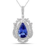 4.49 Carat Genuine Tanzanite and White Diamond 14K White Gold Pendant