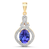 4.18 Carat Genuine Tanzanite and White Diamond 14K Yellow Gold Pendant