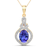 4.18 Carat Genuine Tanzanite and White Diamond 14K Yellow Gold Pendant