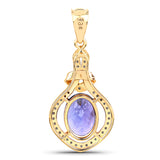 4.18 Carat Genuine Tanzanite and White Diamond 14K Yellow Gold Pendant