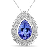 5.39 Carat Genuine Tanzanite and White Diamond 14K White Gold Pendant