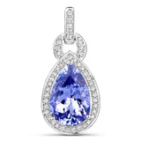 3.43 Carat Genuine Tanzanite and White Diamond 14K White Gold Pendant