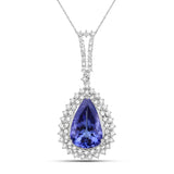 8.35 Carat Genuine Tanzanite and White Diamond 14K White Gold Pendant