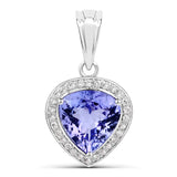 3.10 Carat Genuine Tanzanite and White Diamond 14K White Gold Pendant